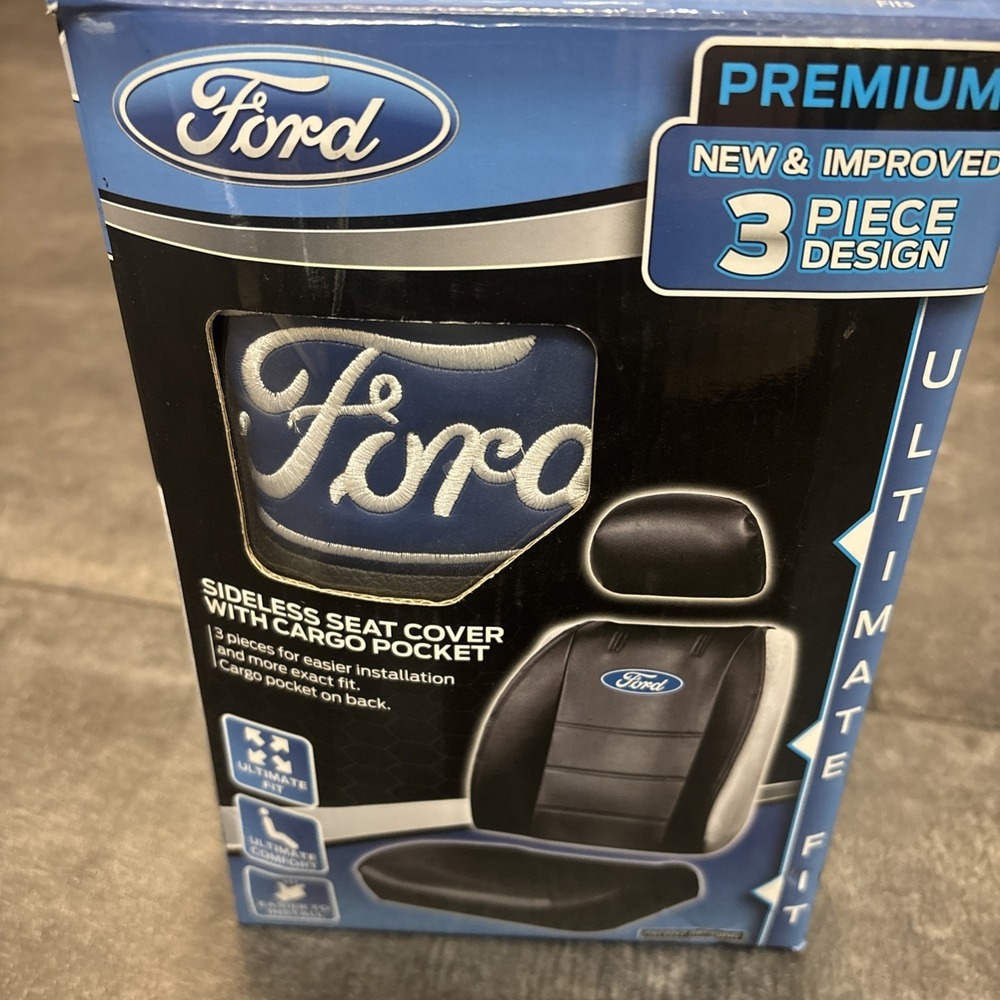 Premium NOS Ford Logo Sideless Licensed Seat Cover 3 PC Universal Fit Low Back